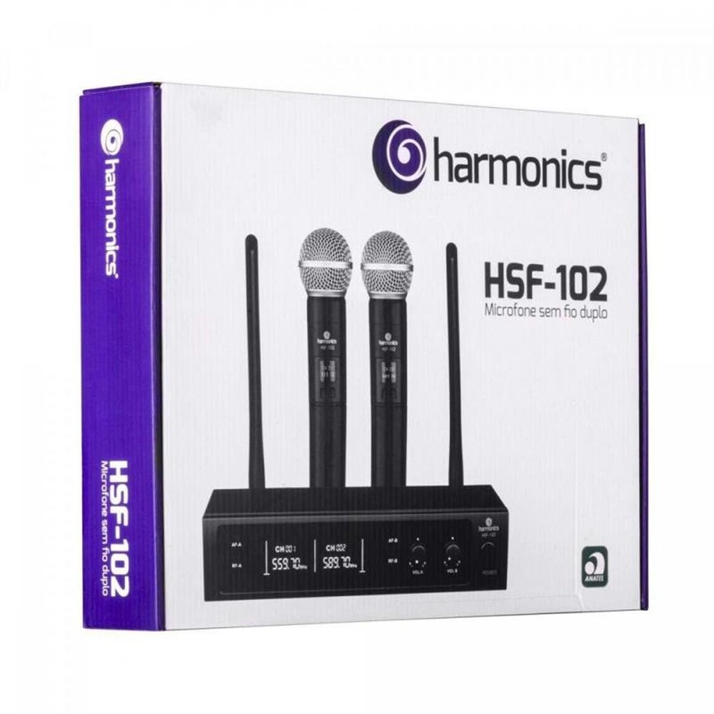 Microfone Harmonics HSF-102 Sem Fio de Mão Duplo UHF Un.Venda: PC/1