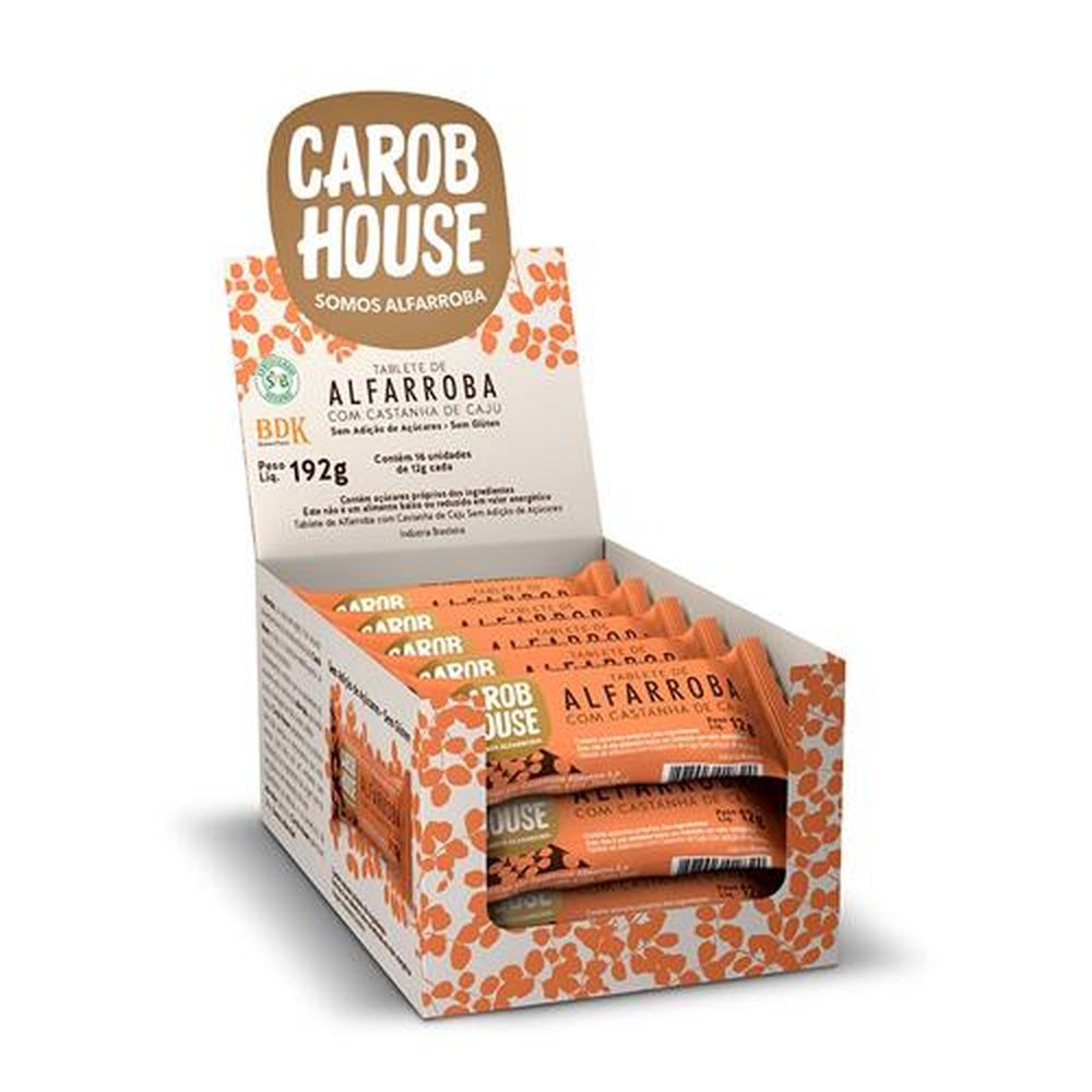 Alfarroba Castanha de Caju 12g Caixa 16 Unidades Carob House