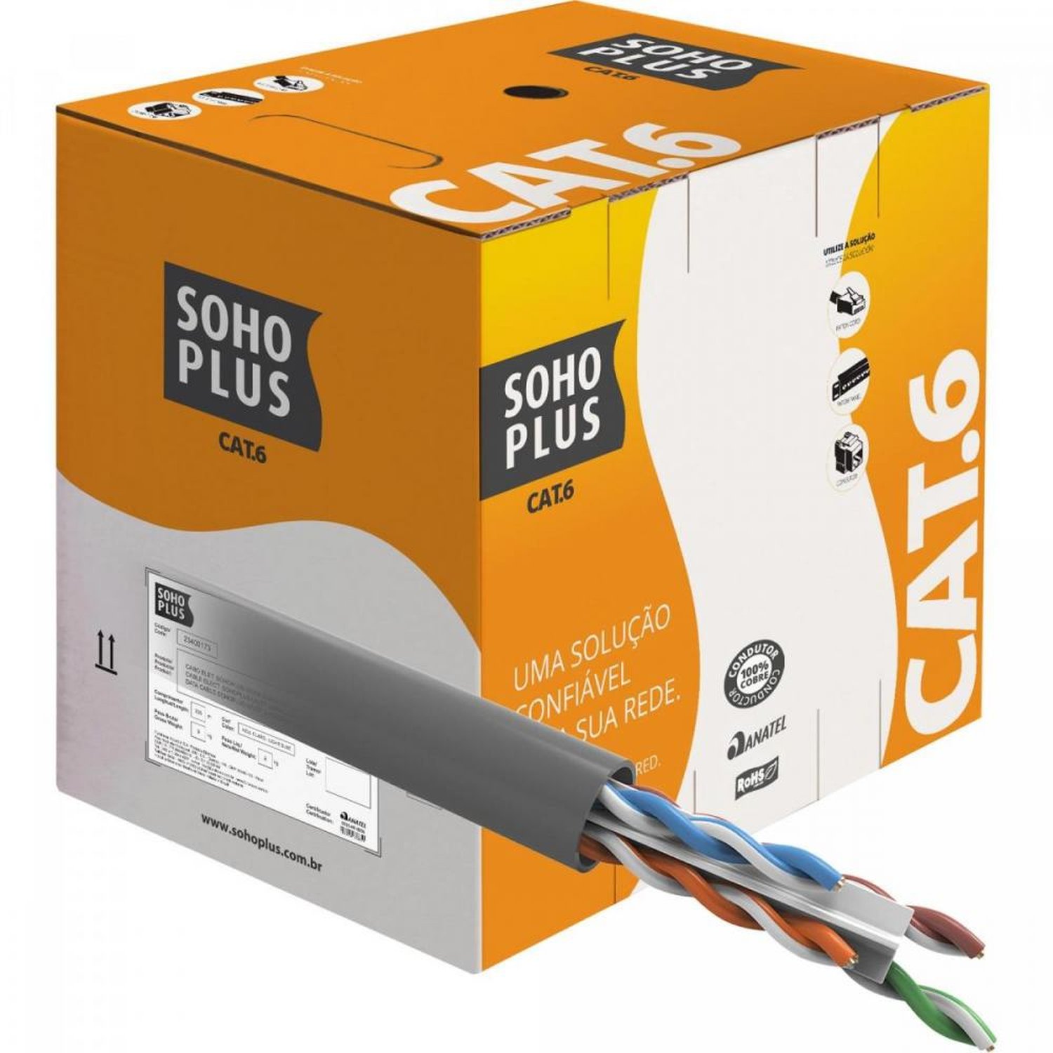 Cabo De Rede Cinza Cat.6 Cmx Furukawa Sohoplus - Caixa 305 Metros