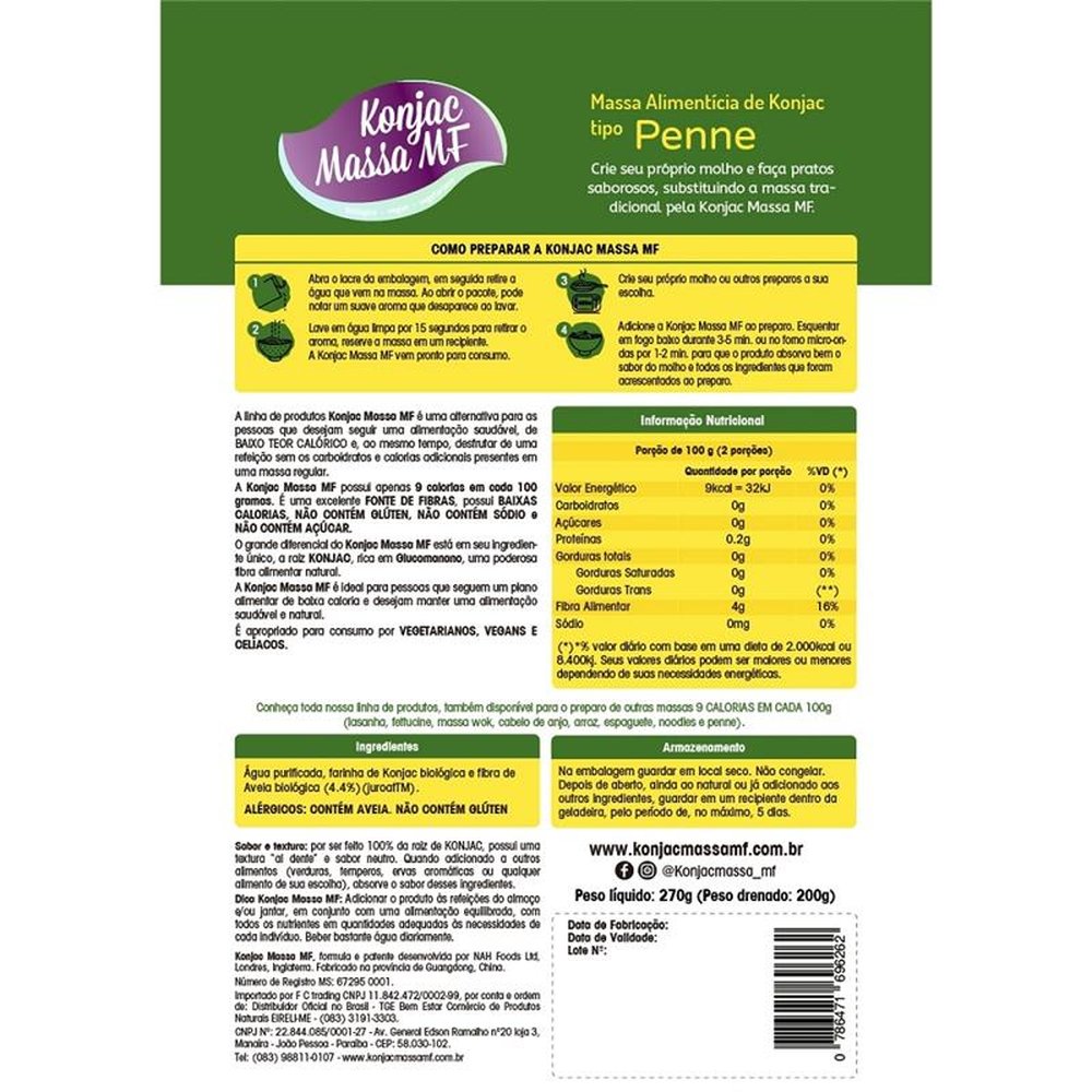 Massa alimenticia de Konjac tipo Penne