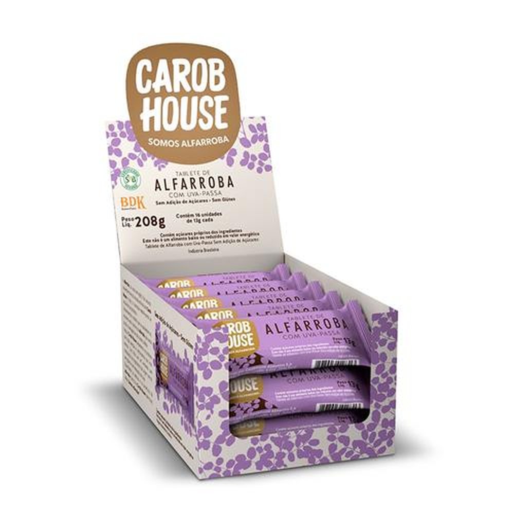 Alfarroba com Uva Passa 13g Caixa 16 Barrinhas Carob House