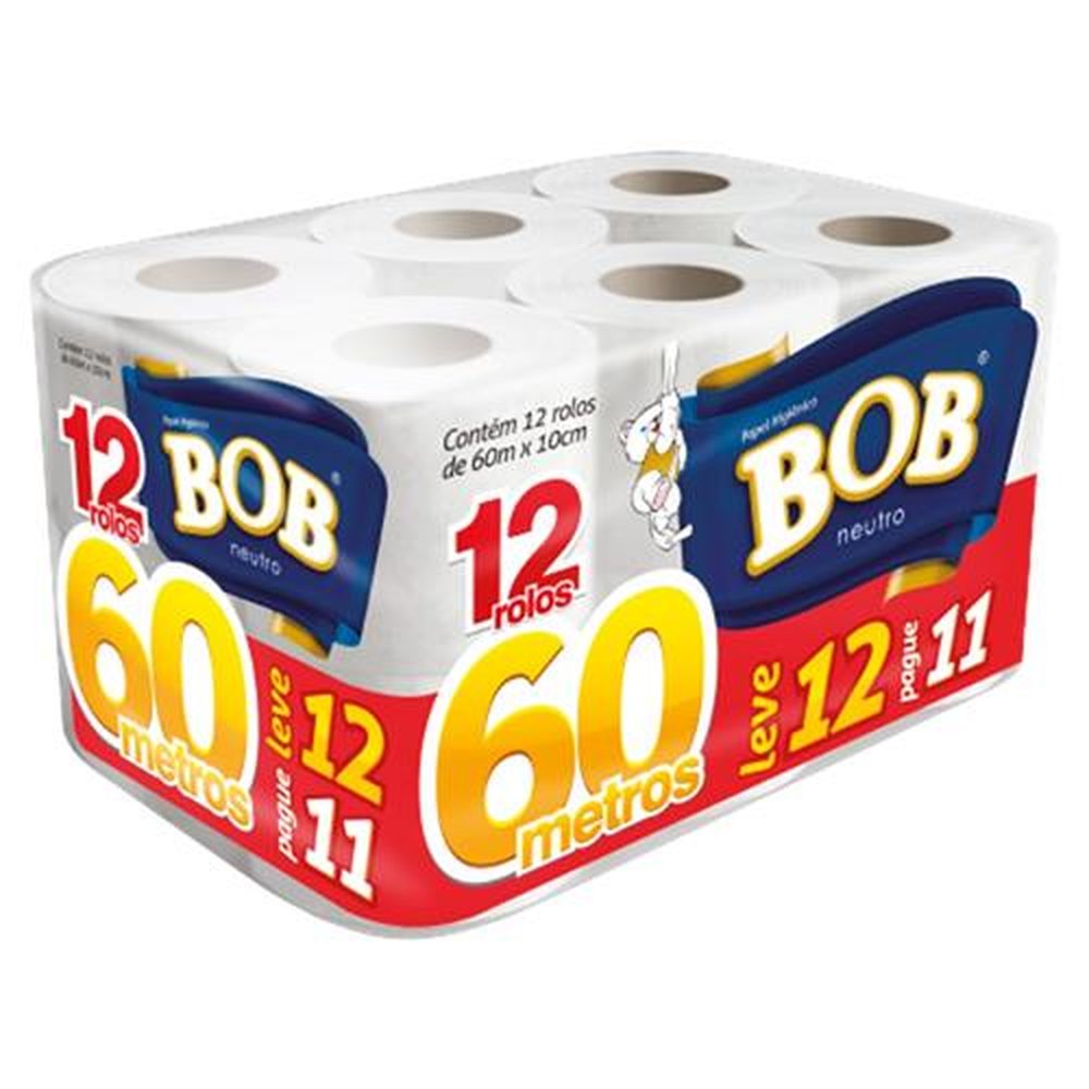 Papel Higiênico Bob Folha Simples Cubo 60m Neutro 6x12 Promocional Leve 12 Pague 11 (72 rolos)