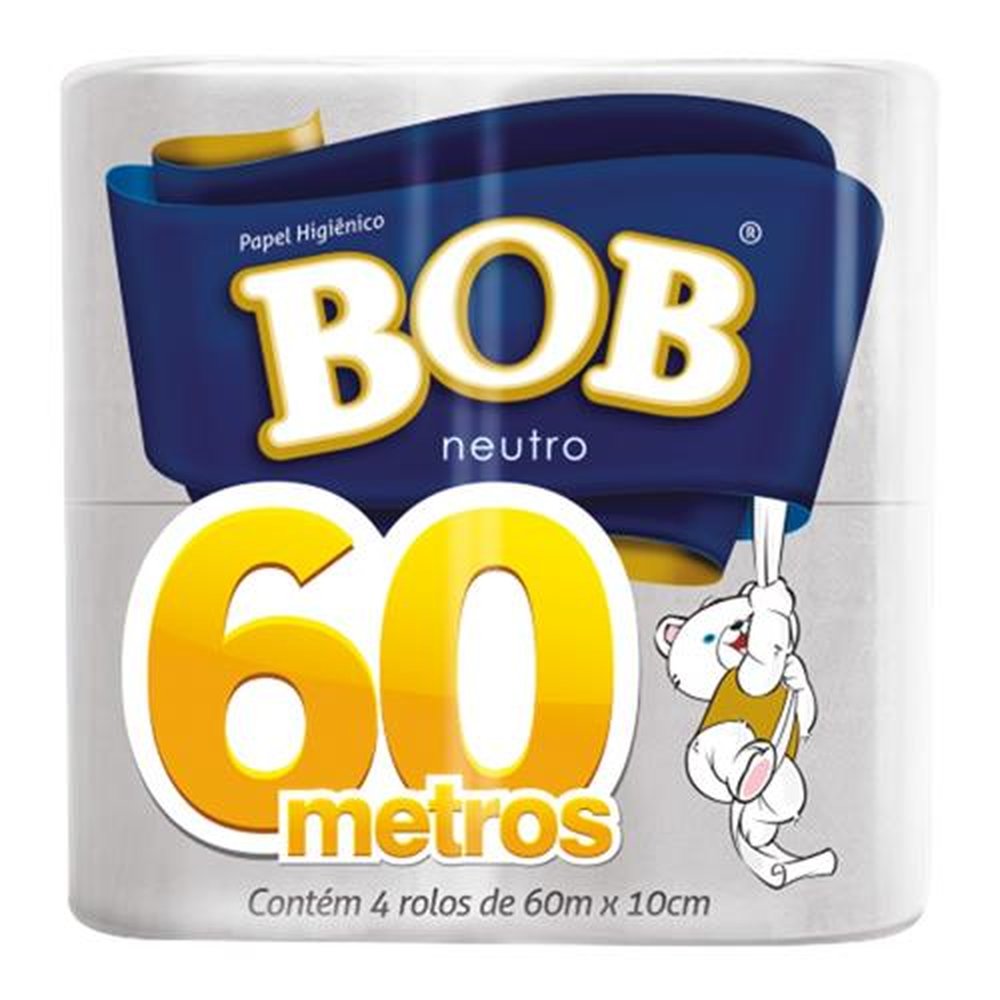 Papel Higiênico Bob Rolão Folha Simples Neutro 60m 16x4 (64 rolos)