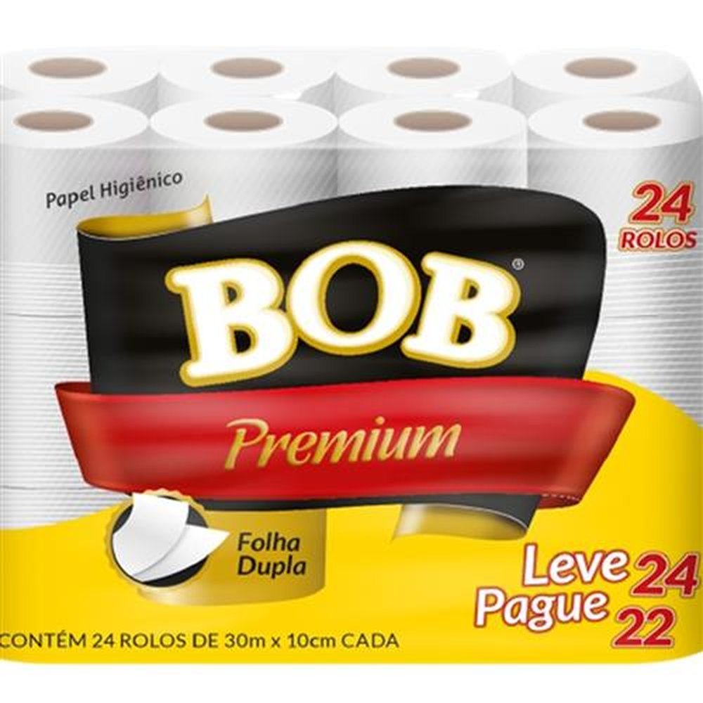 Papel Higiênico Bob Folha Dupla 30m Neutro 3x24 (Leve 24 pague 22) (72 rolos)