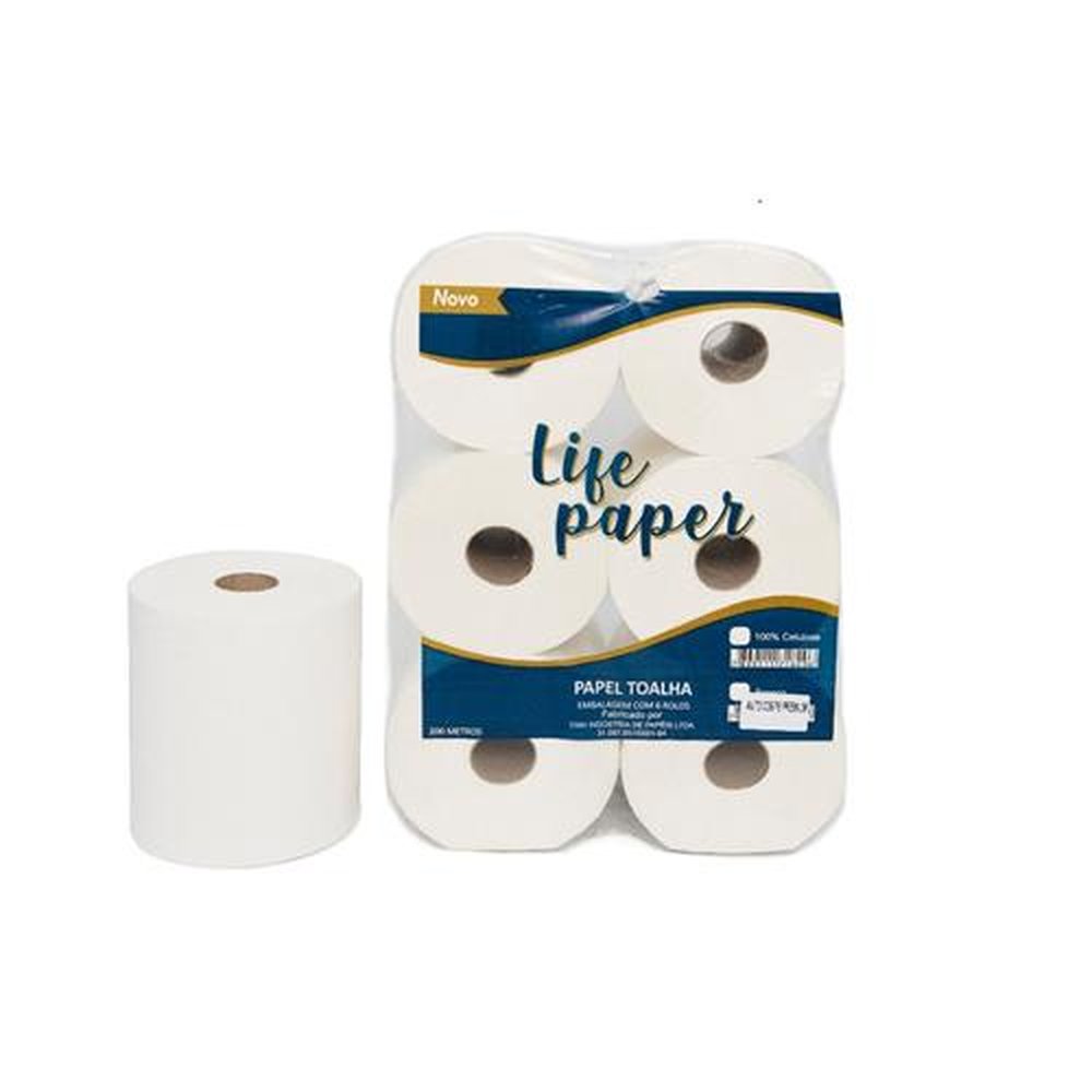 Papel Toalha Bobina 100% celulose 32gr 6x200m Life Paper Premium