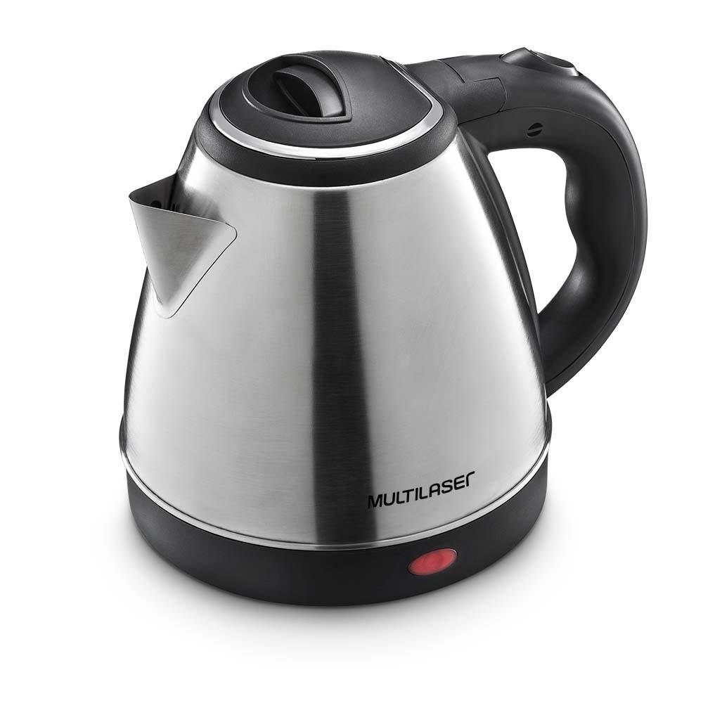 Chaleira Multilaser Inox 1,8L 220V-1800W com base removível e bico peneira LED Preta - BE008