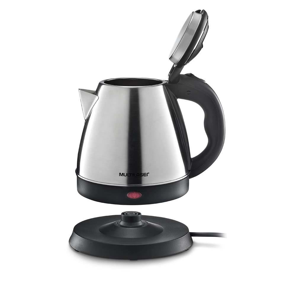 Chaleira Multilaser Inox 1,8L 220V-1800W com base removível e bico peneira LED Preta - BE008