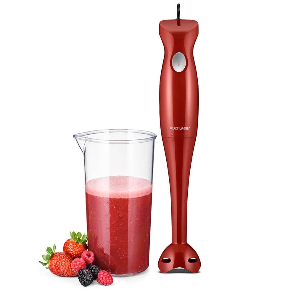 Mixer de Alimentos Multilaser Gourmet 220V 200W Lâmina de Aço Inoxidável e Copo de 500ml Vermelho - FP012