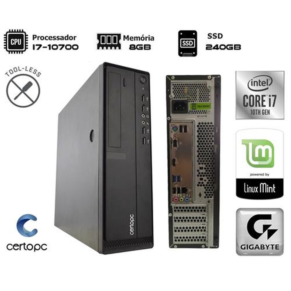 Computador Intel Core i7 10700 10ª Ger. 8GB SSD 240GB Corporate 901 Linux - CERTO PC