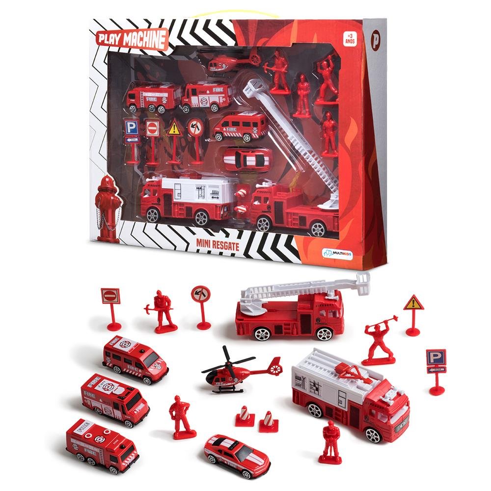 Kit Bombeiro Mini Resgate Play Machine +3 Anos Vermelho Multikids - BR970