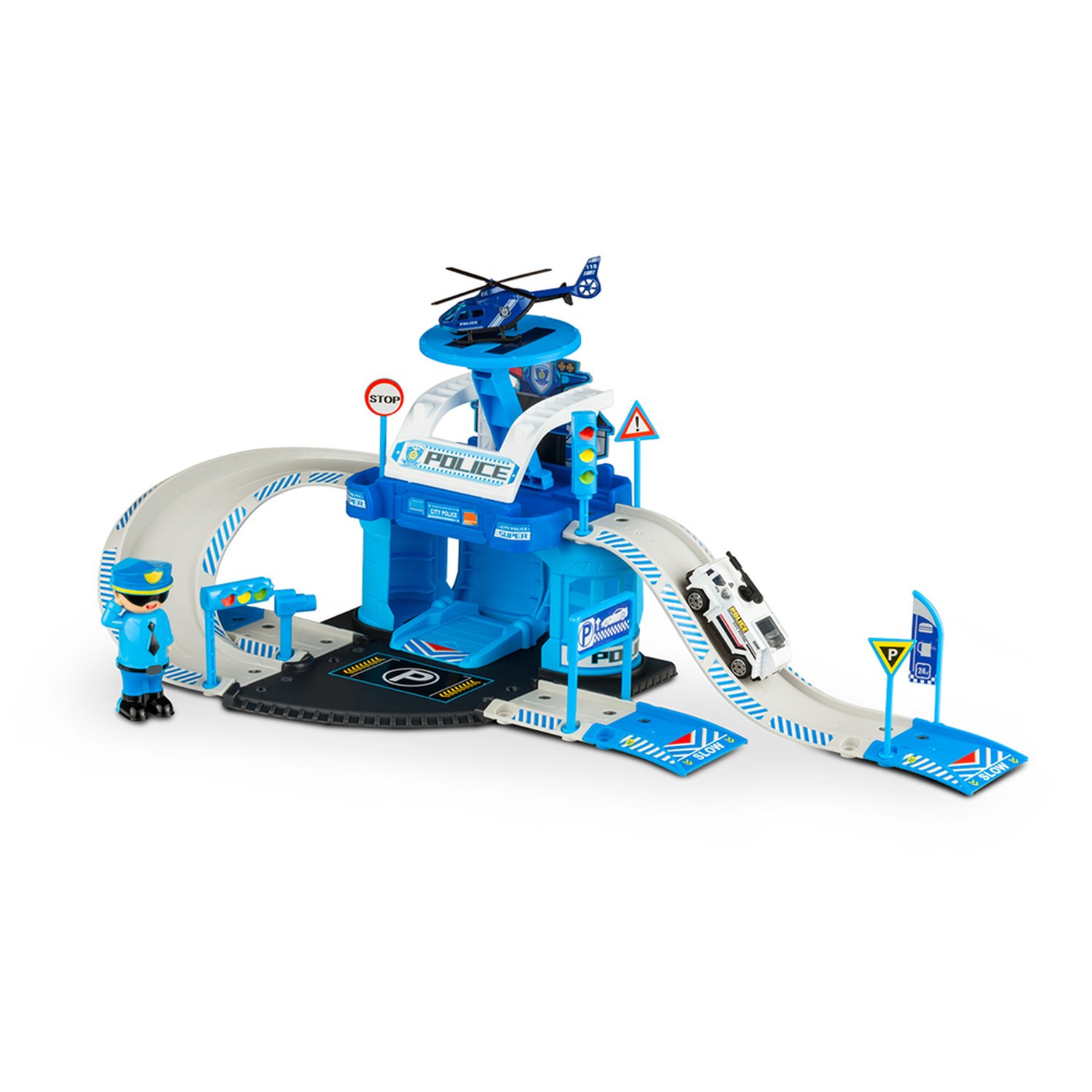 Express Wheels Garagem Polícia 42 Peças Azul Multikids - Br1240