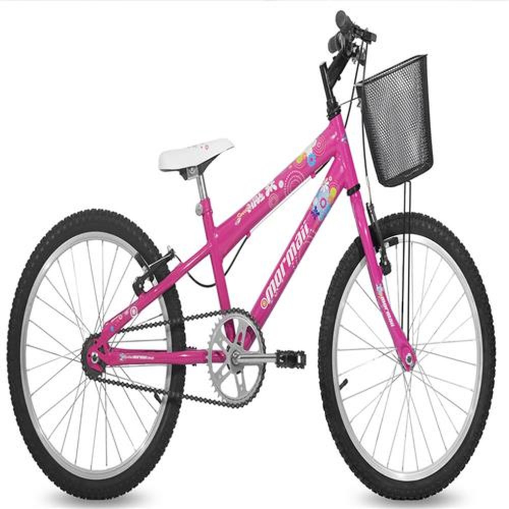 Bicicleta Mormaii Aro 20 MTB 45,0 1V Fem Sweet Girl c/ Cesta V-Brake - Rosa Barbie