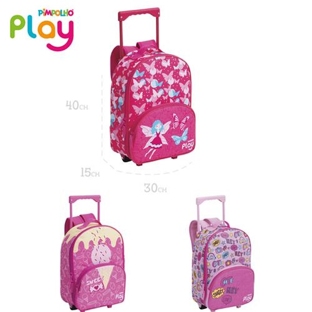 Kit Mochila Infantil Com Rodinhas Feminino Pimpolho Com 3 Unidades.