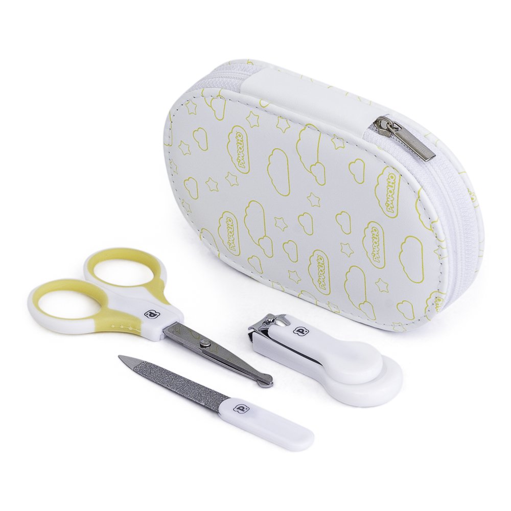 Kit Cuidados Com Bebê 3 Peças + Necessaire: Tesoura, Cortador E Lixa De Unha Com 12 Unidades.