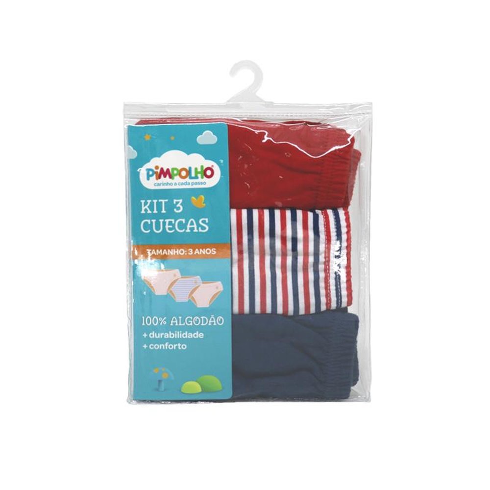Pack Com 6 Kits Cueca Infantil Cada kit Com 3 Peças Tamanho 04 Anos Masculino Pimpolho.