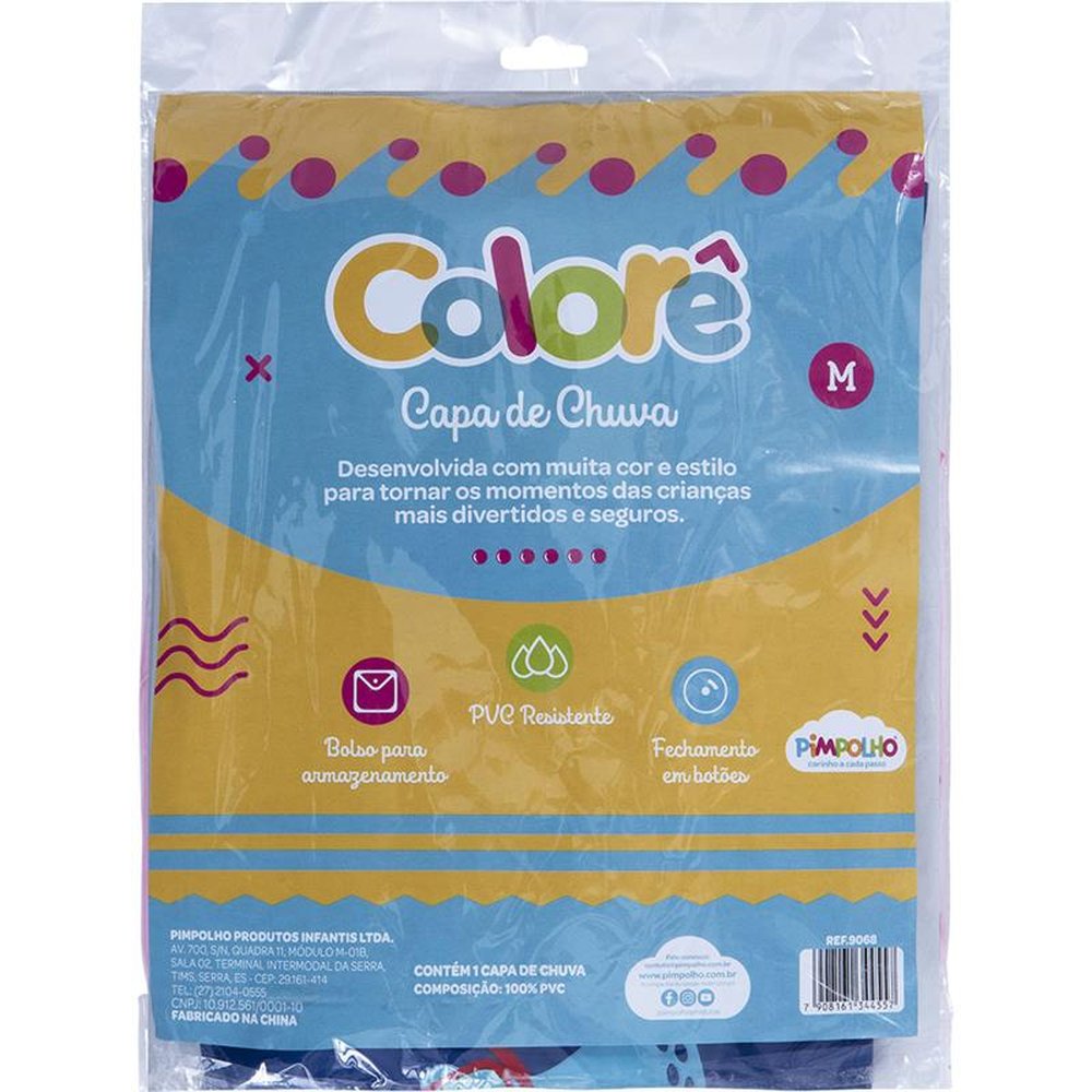 Kit Capa De Chuva Infantil Azul Oceano Feminino Pimpolho Com 6 Unidades - Tamanhos P/M/G