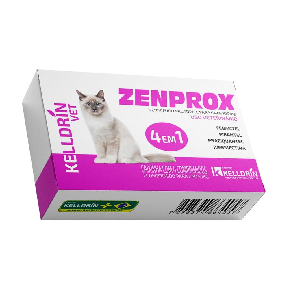 Vermífugo Zenprox Kelldrin 4 em 1 Comprimidos Para Gatos 100mg
