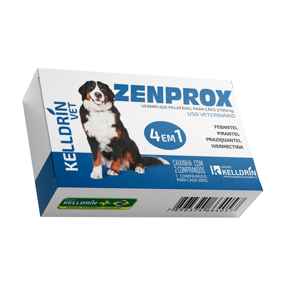 Vermífugo Zenprox Kelldrin 4 em 1 para Cães Grande Porte 2700mg - Embalagem com 2 Comprimidos