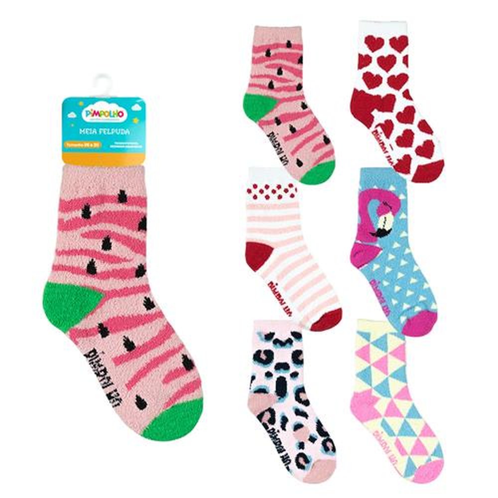 Kit Meia Felpuda Infantil 26-30 Feminina Pimpolho Com 24 Pares.