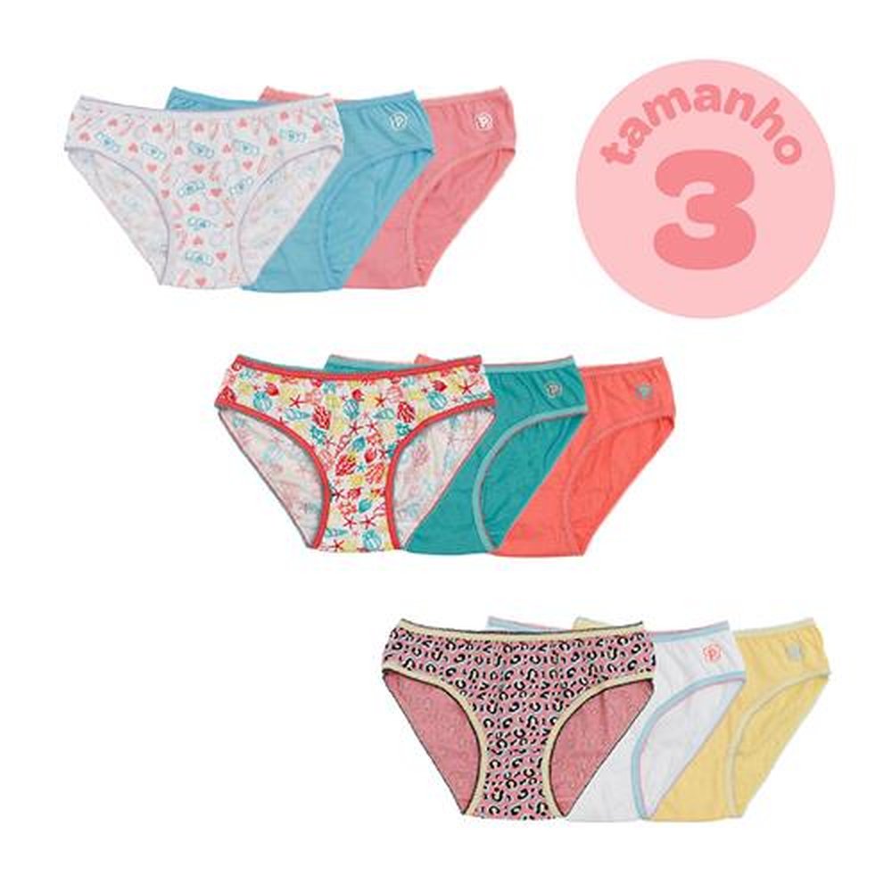 Pack Com 6 Kits Calcinha Infantil Cada kit Com 3 Peças Tamanho 03 Anos Feminino Pimpolho.
