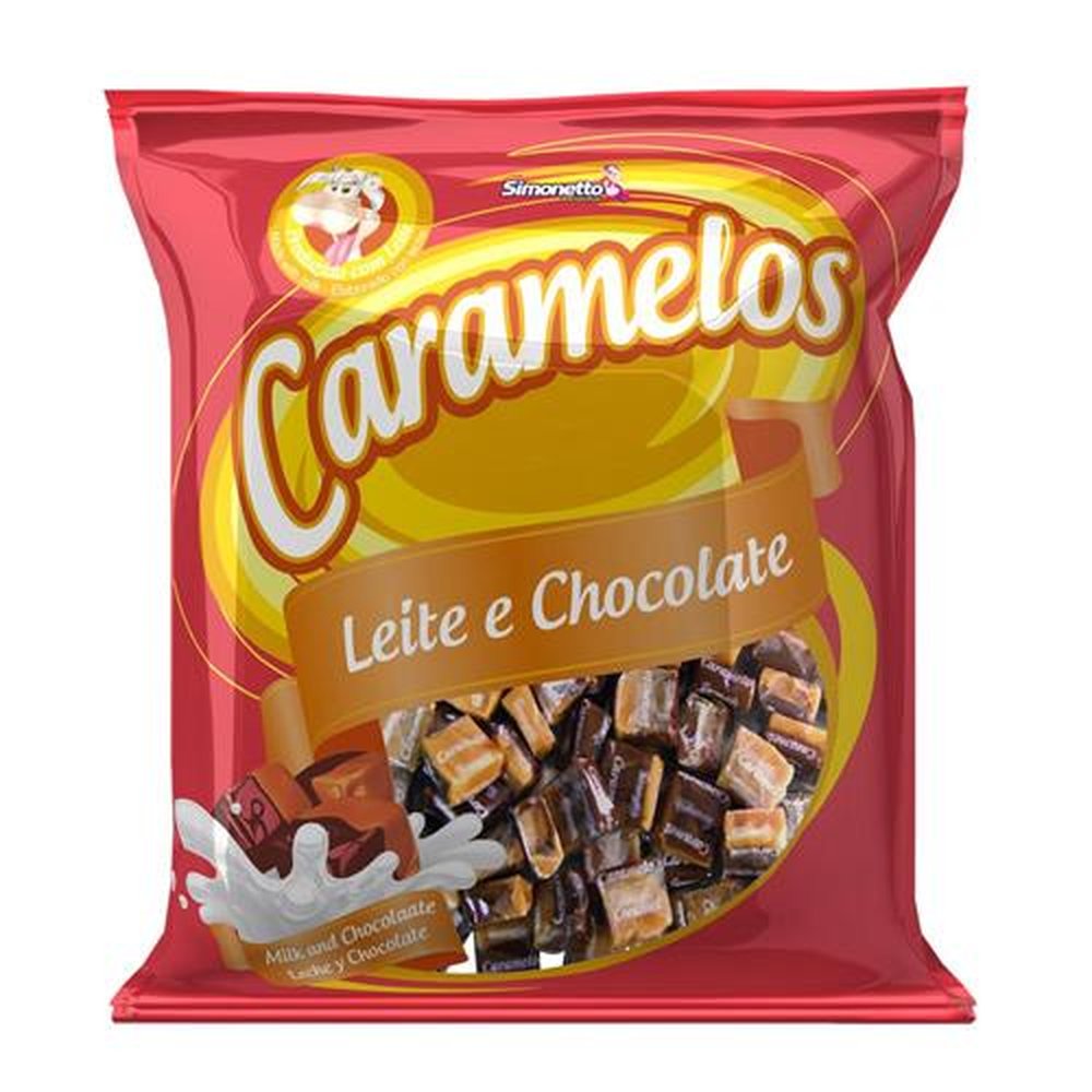 Caramelos Leite e Chocolate 500g - Caixa Com 18 Pacotes