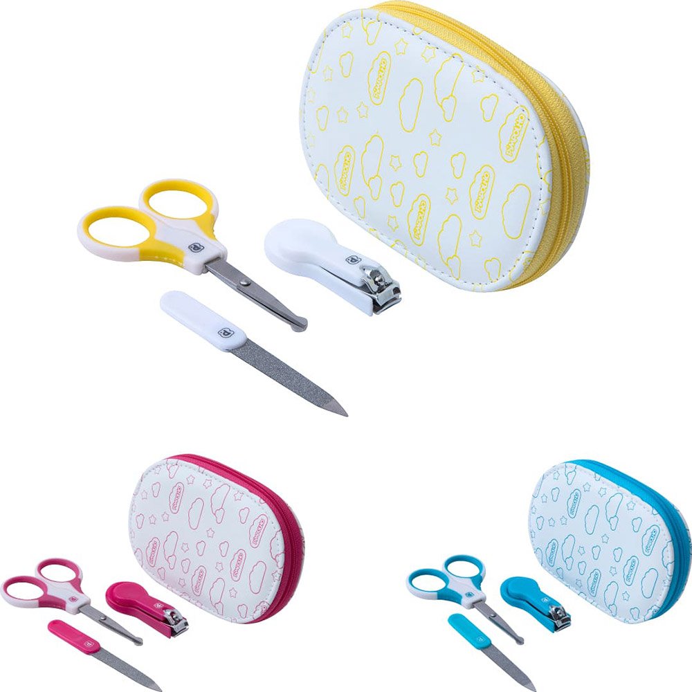 Kit Cuidados Com Bebê 3 Peças + Necessaire: Tesoura, Cortador E Lixa De Unha Com 12 Unidades.
