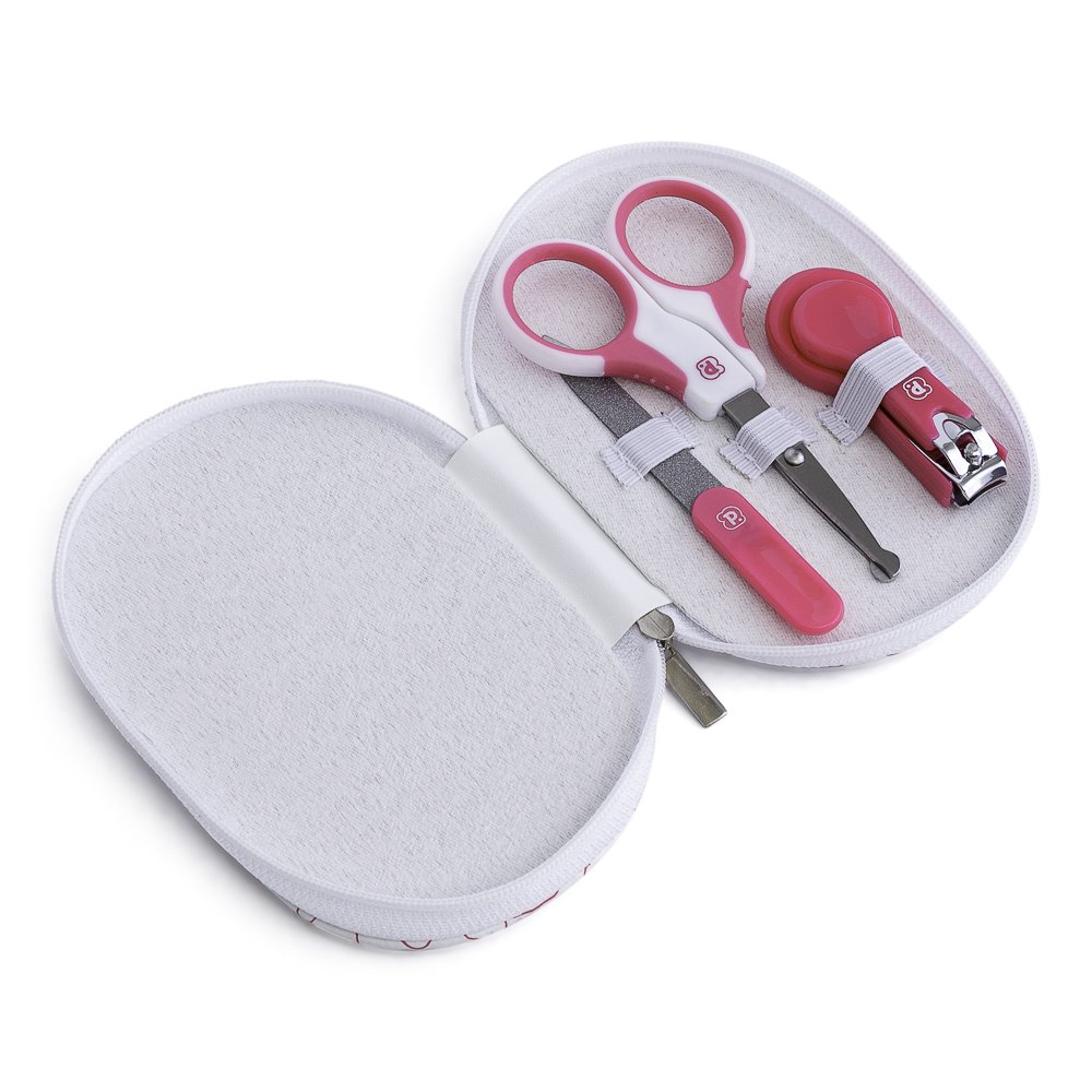Kit Cuidados Com Bebê 3 Peças + Necessaire: Tesoura, Cortador E Lixa De Unha Com 12 Unidades.