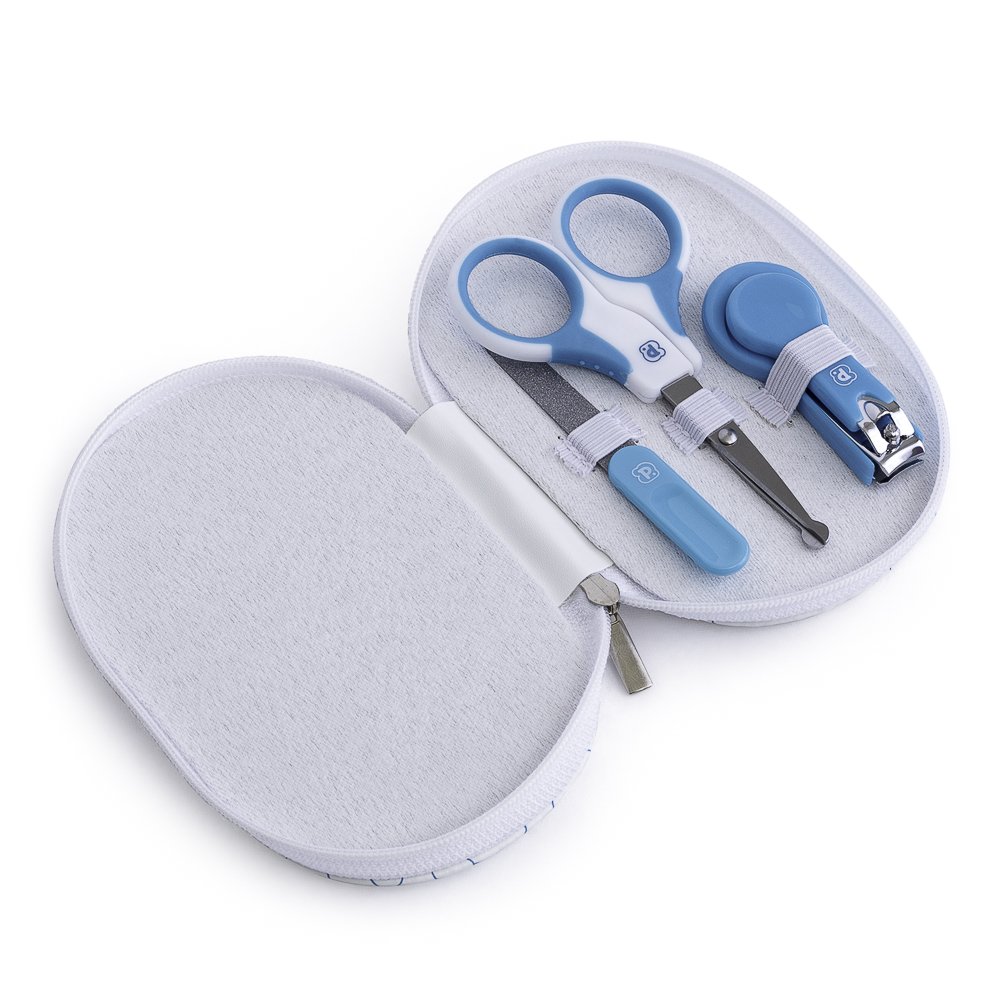 Kit Cuidados Com Bebê 3 Peças + Necessaire: Tesoura, Cortador E Lixa De Unha Com 12 Unidades.