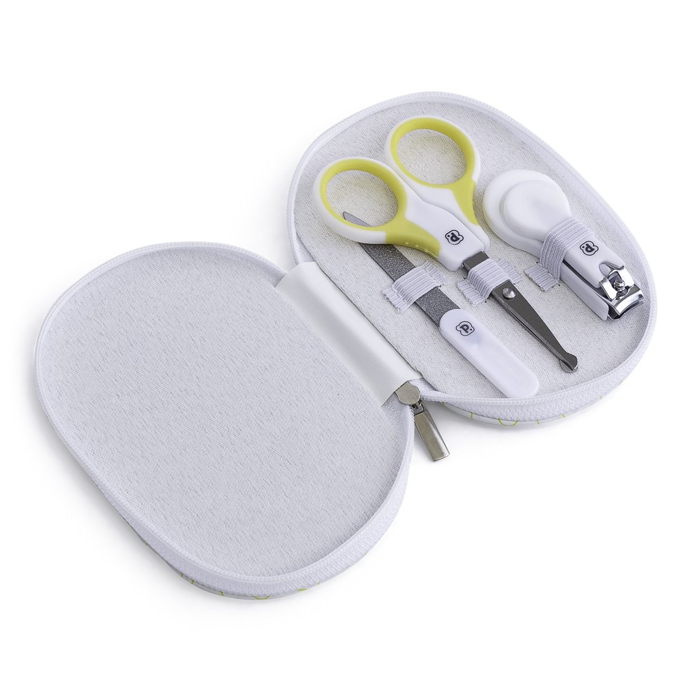 Kit Cuidados Com Bebê 3 Peças + Necessaire: Tesoura, Cortador E Lixa De Unha Com 12 Unidades.