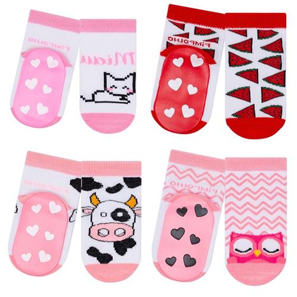 Kit Meia Infantil Antiderrapante 16-20 Feminino Pimpolho Com 16 Pares.