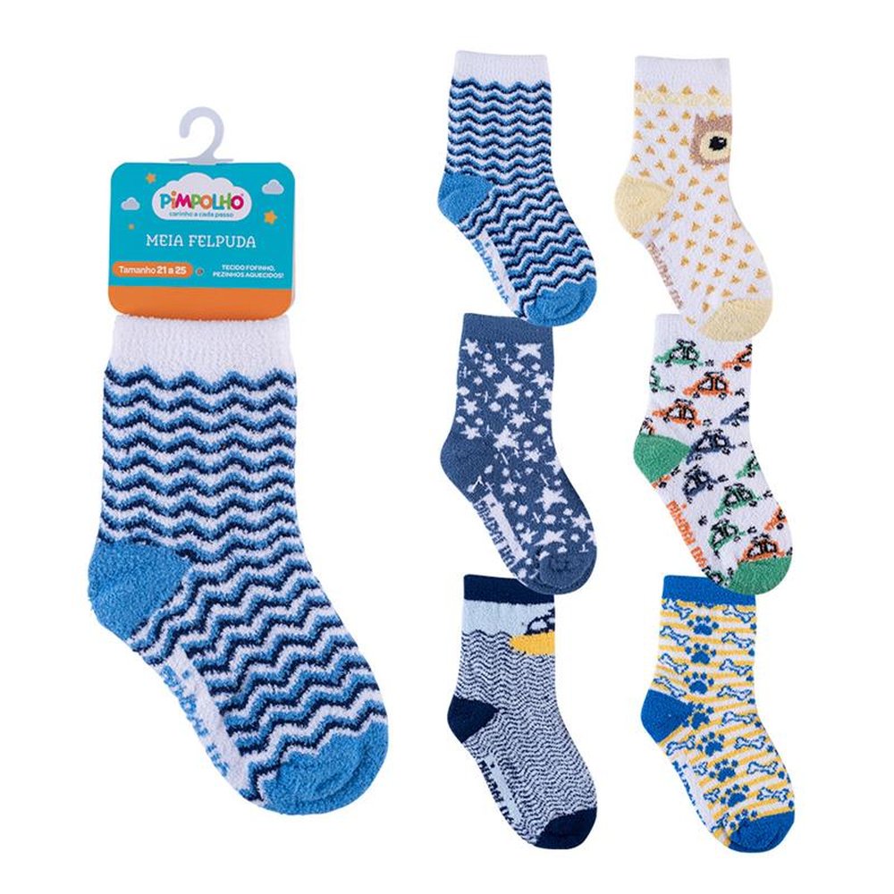 Kit Meia Felpuda Infantil 21-25 Masculina Pimpolho Com 24 Pares.