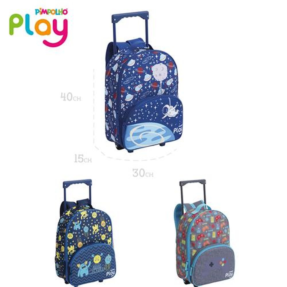 Kit Mochila Infantil Com Rodinhas Masculino Pimpolho Com 3 Unidades.