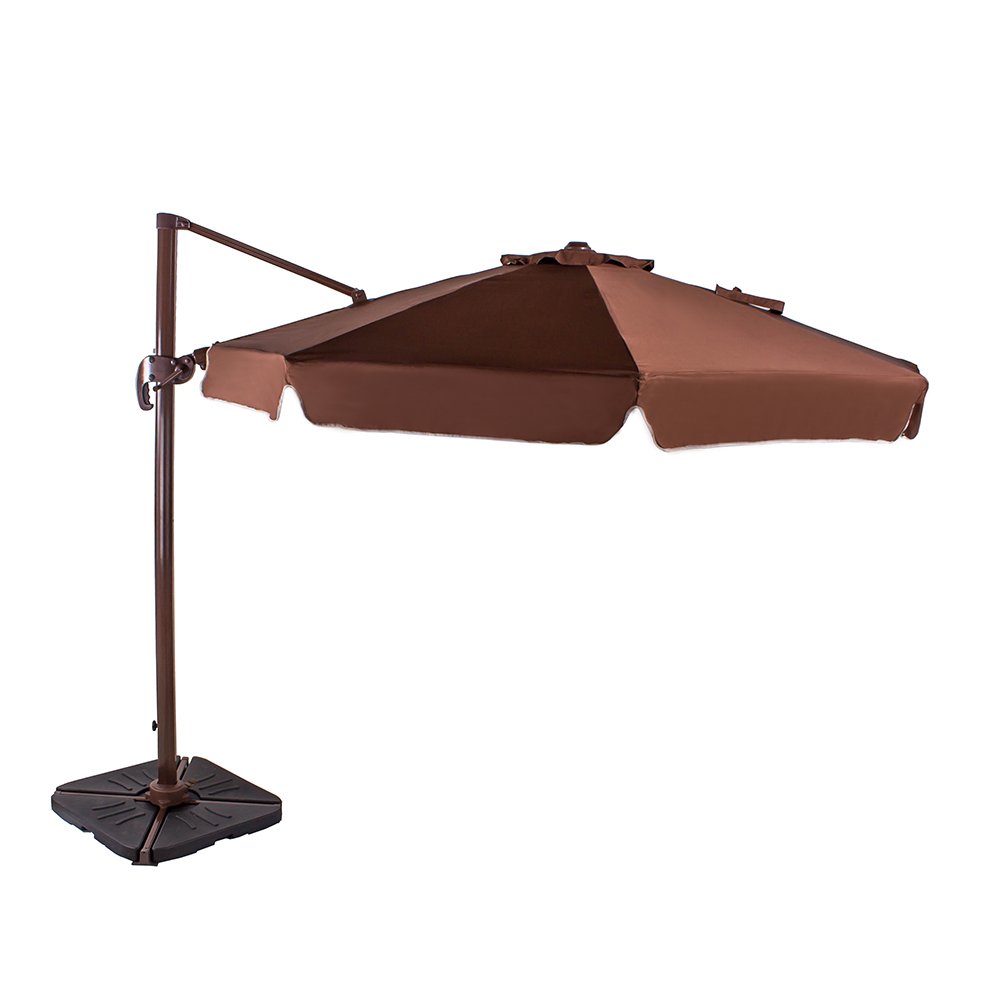 Ombrelone Suspenso Sicília Articulado Giratório 3,00m Marrom + Base em ABS 50 Litros Preta Bel