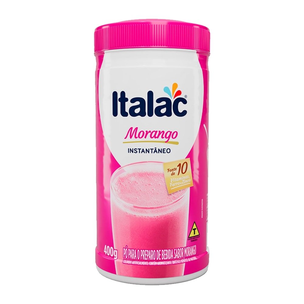 Pó para Preparo Italac Morango Pote 400g - Embalagem com 12 Unidades