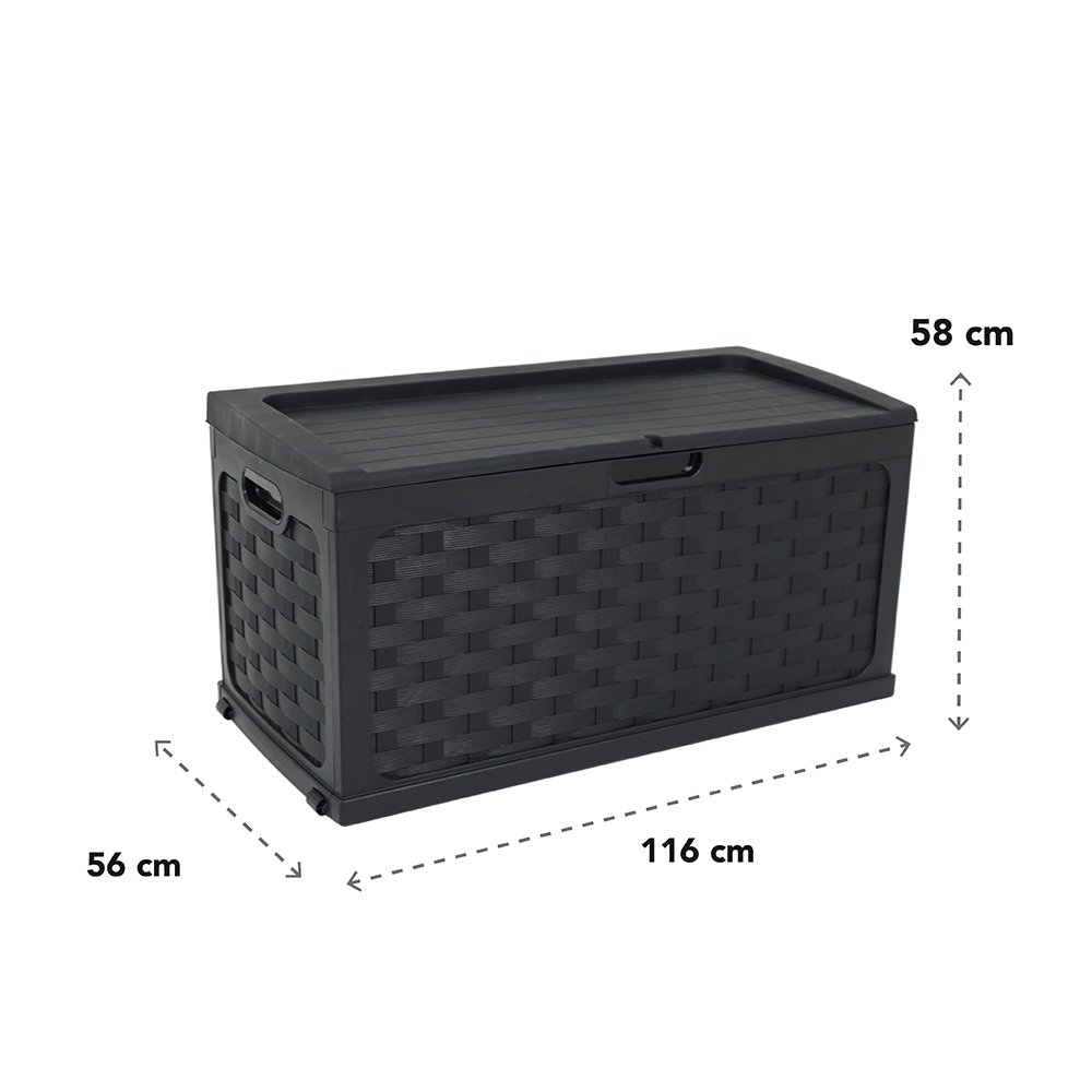 Baú Multiuso de Plástico Rattan 335 Litros com Assento para 2 Pessoas Preto Bel