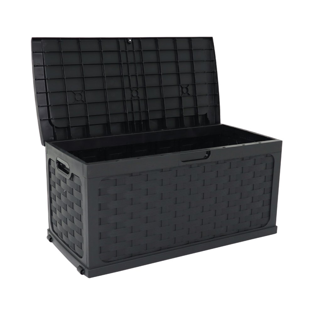 Baú Multiuso de Plástico Rattan 335 Litros com Assento para 2 Pessoas Preto Bel