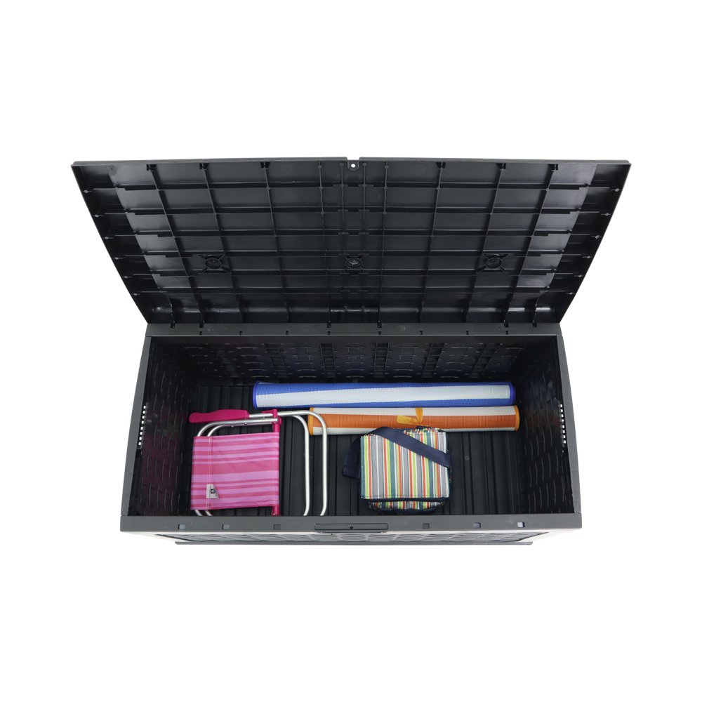 Baú Multiuso de Plástico Rattan 335 Litros com Assento para 2 Pessoas Preto Bel