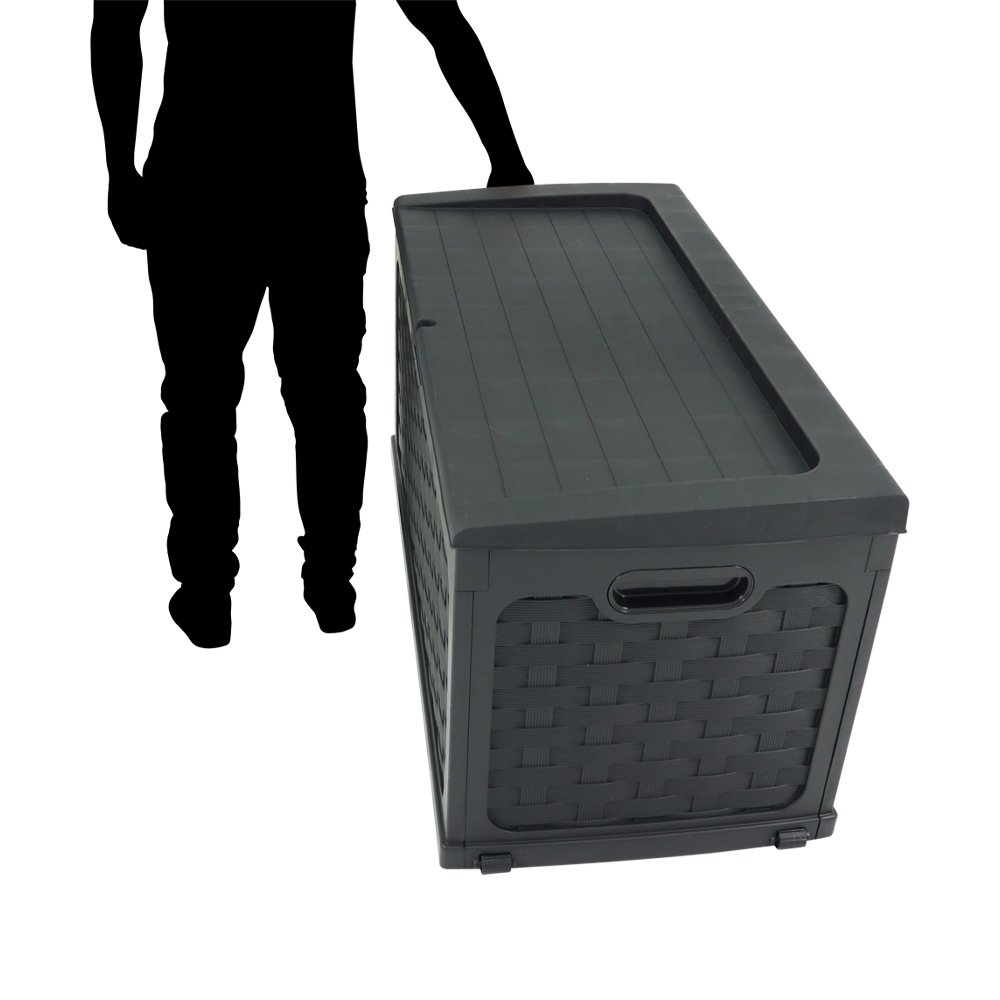Baú Multiuso de Plástico Rattan 335 Litros com Assento para 2 Pessoas Preto Bel