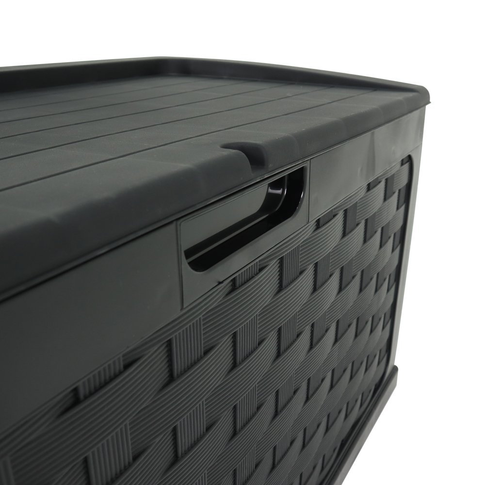 Baú Multiuso de Plástico Rattan 335 Litros com Assento para 2 Pessoas Preto Bel