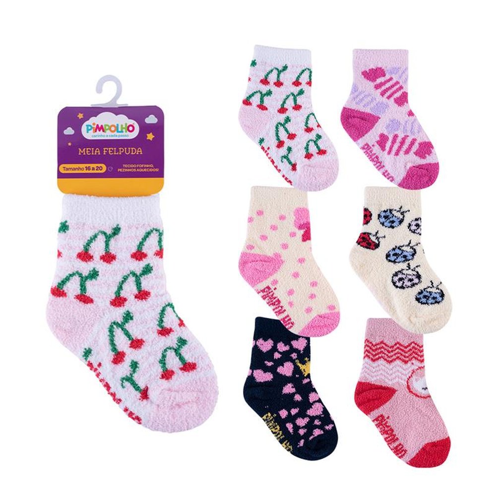 Kit Meia Felpuda Infantil 16-20 Feminina Pimpolho Com 24 Pares.