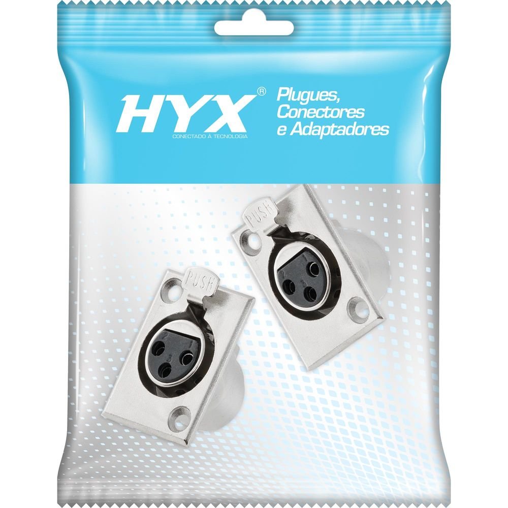 Conector XLR Fêmea Painel 3 Pólos com Trava Niquelado HX039F HYX Un.Venda: MVA/2