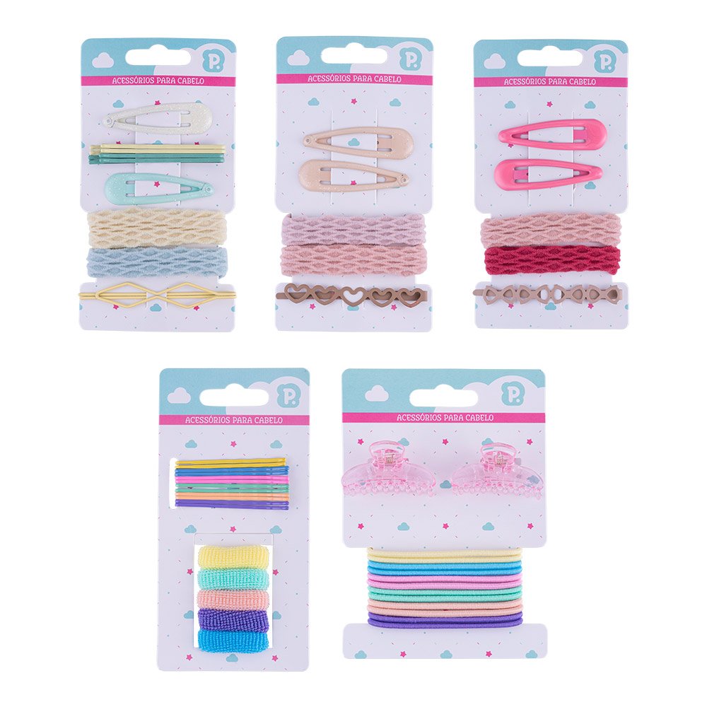 Kit De Acessórios Para Cabelo Com Clip, Borrachinha E Grampos Com 14 Unidades