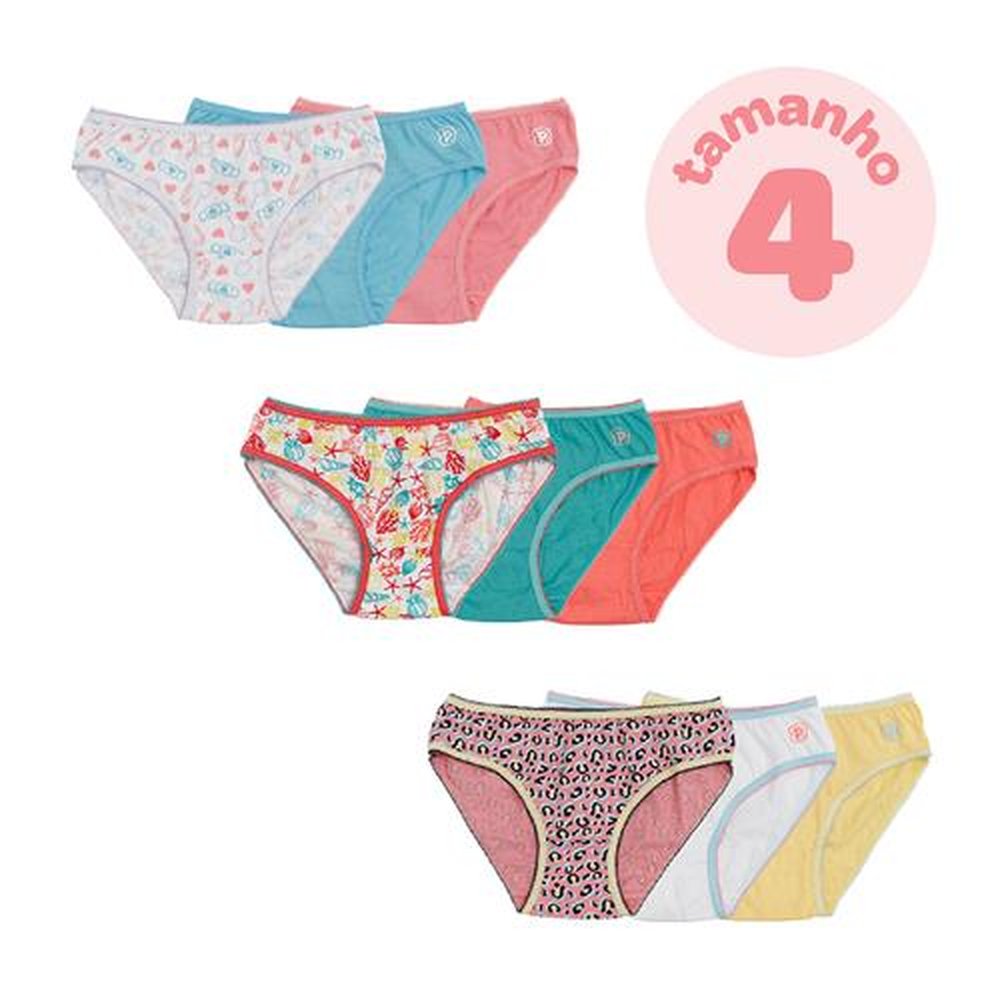 Pack Com 6 Kits Calcinha Infantil Cada kit Com 3 Peças Tamanho 04 Anos Feminino Pimpolho.
