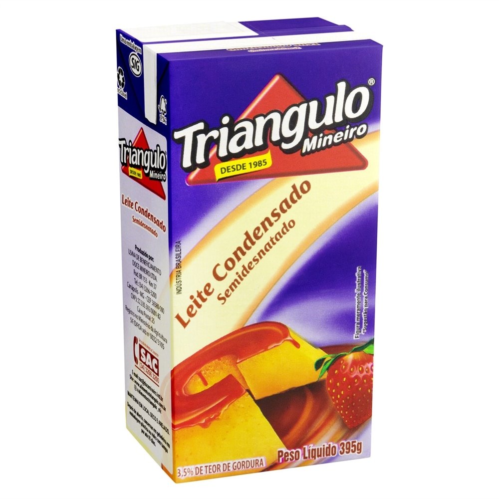 Leite Condensado Triângulo Semidesnatado UHT 395g - Embalagem com 27 Unidades