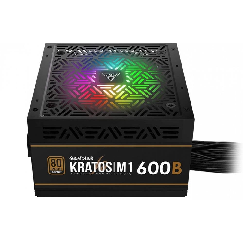 Fonte Gamdias Kratos M1 Rgb, 600W, 80 Plus Bronze, Pfc Ativo, Preto