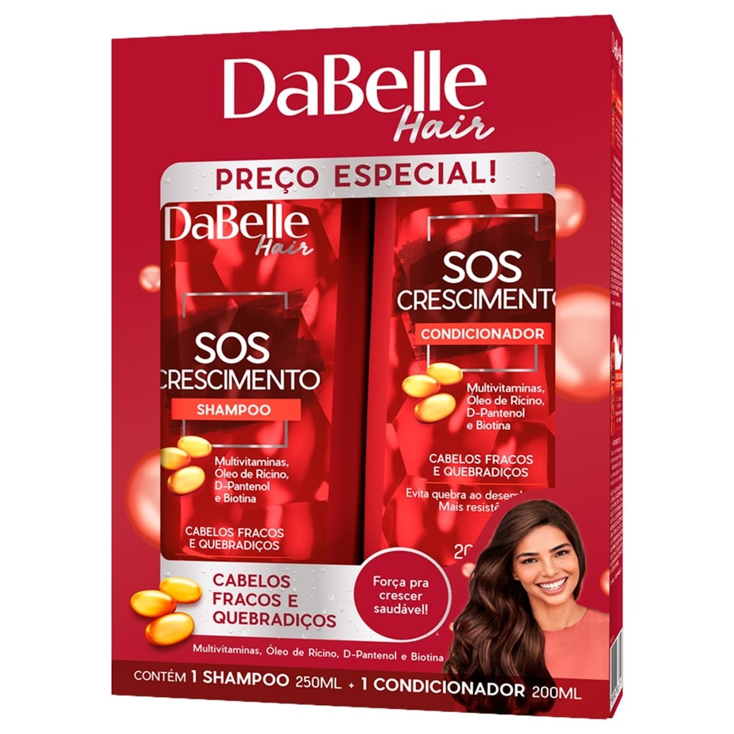 Shampoo 250ml + Condicionador Dabelle SOS Crescimento 200ml