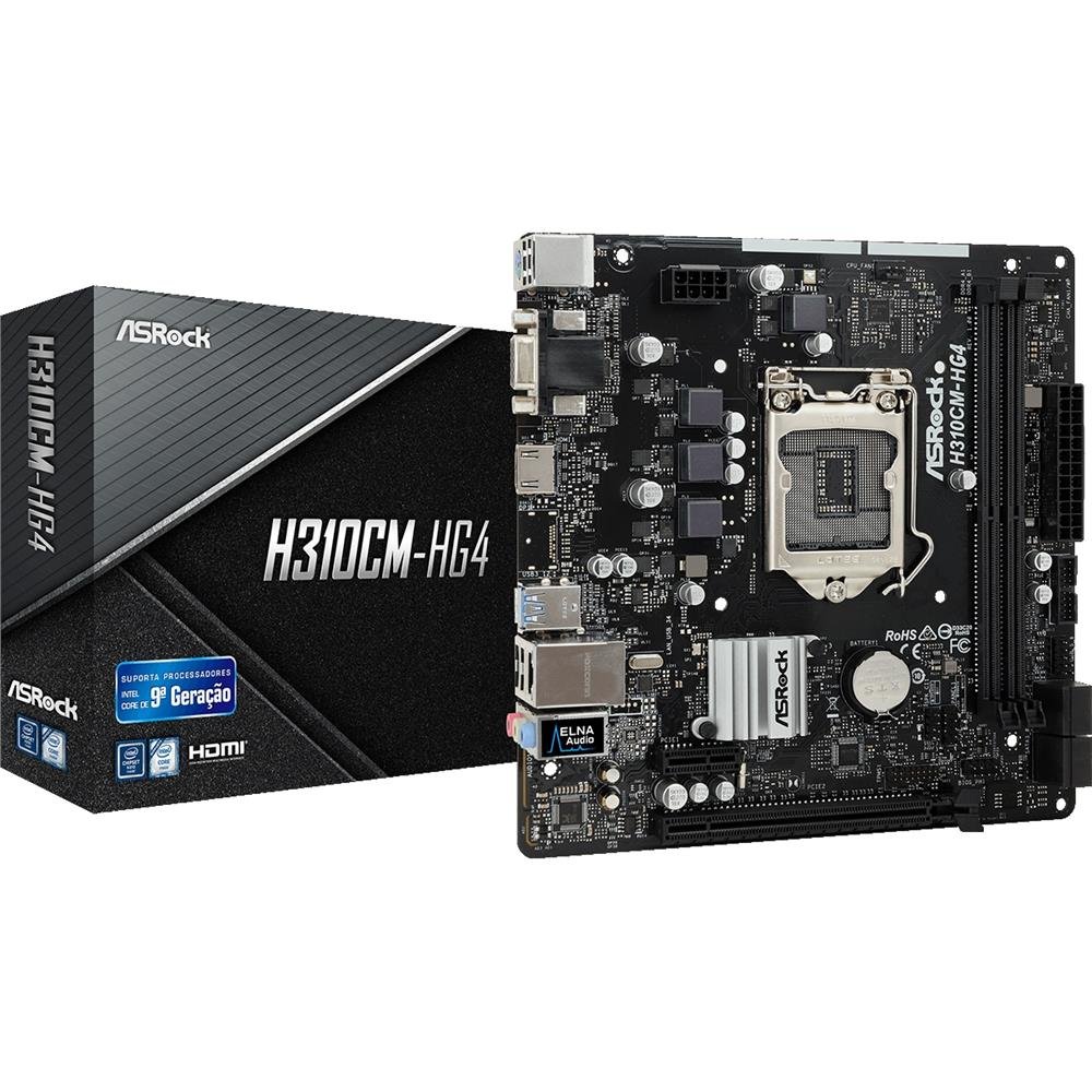 Placa-Mãe ASRock H310CM-HG4 LGA1151 Chipset Intel H310 PCI Express 3.0x16 PCI Express 2.0x1 HDMI mATX DDR4