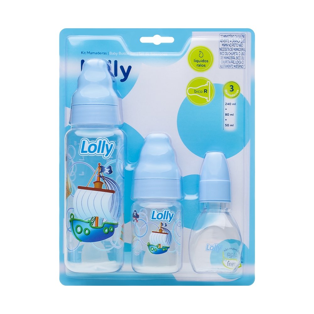 Kit 3 Mamadeiras Lolly Super Higienicas Azul 3 Pecas