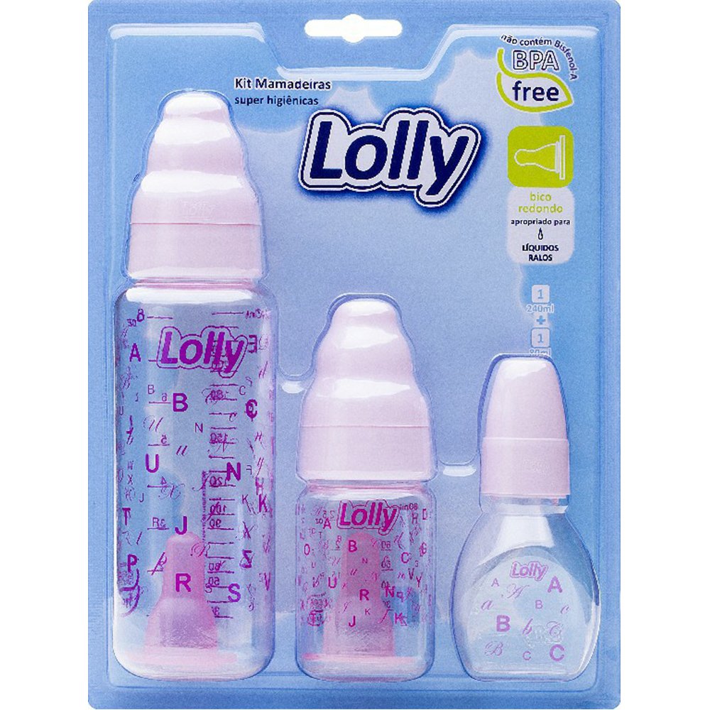 Kit 3 Mamadeiras Lolly Super Higienicas Rosa 3 Pecas