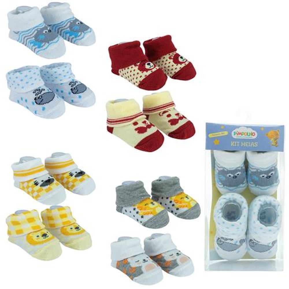 Pack com 12 Kit meia infantil com 2 pares RN unissex Pimpolho